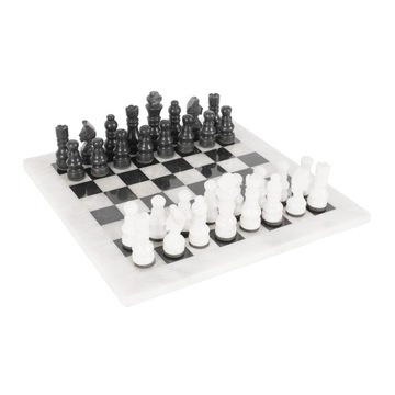 Szachy z marmuru- białe/ czarne pole gry 30 cm