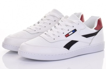 SPORTOWE BUTY MĘSKIE SNEAKERSY LOW MIEJSKIE SKÓRZANE BIAŁE