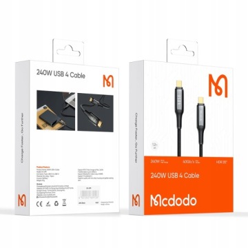 MCDODO КАБЕЛЬ USB-C БЫСТРАЯ ЗАРЯДКА THUNDERBOLT 4 40GBPS 240W USB TYPE C 1M