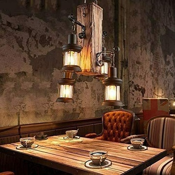 LAMPA WISZĄCA DREWNIANA BELKA RUSTYKALNA 4HEAD E27