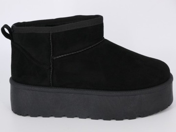 КОРОТКИЕ СНЕЖНЫЕ БОТИНКИ НА ПЛАТФОРМЕ ЗАМШЯ ЧЕРНЫЕ С МЕХОМ 41