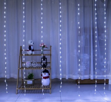 СВЕТОДИОДНАЯ СВЕТОВАЯ ЗАВЕСА ОКОННЫЕ ЛАМПЫ ПРОВОДНЫЕ ICILS ПУЛЬТ ДИСТАНЦИОННОГО УПРАВЛЕНИЯ ХОЛОДНЫЙ БЕЛЫЙ 3Х3м