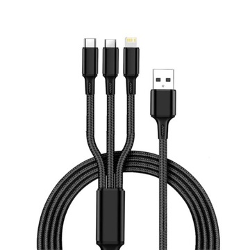 Przewód Kabel do ładowania telefonu 3w1 USB-C Micro USB Lightning iPhone