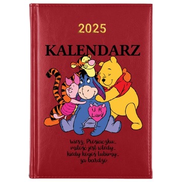 KALENDARZ CZERWONY Książkowy A5 2025 Na Prezent WINNIE THE POOH Kubuś Wzory