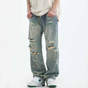 Four Seasons Men Jeans High Street Ripped Straight