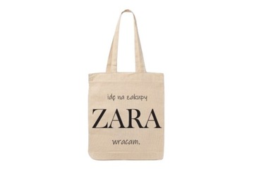 Torba Bawełniana Shopper Na Zakupy Z Nadrukiem Print Beżowa Na Prezent