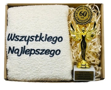 Prezent Na 60 Urodziny Kosz Prezentowy Ręcznik Haft Statuetka