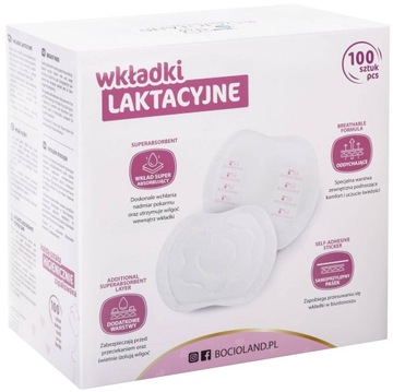 WKŁADKI LAKTACYJNE BOCIOLAND 100 sztuk JEDNORAZOWE BOC0156 BIAŁE CHŁONNE