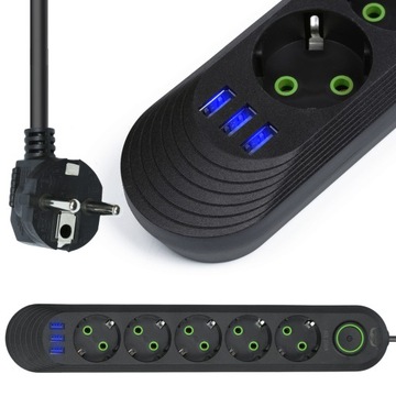 LISTWA ZASILAJĄCA 5 GNIAZDA + 3 USB PRZEDŁUŻACZ 5M