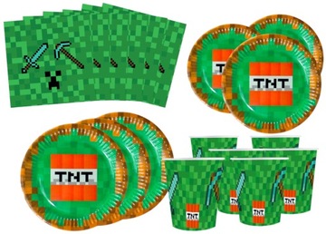 Zestaw Talerzyki Kubki Serwetki Minecraft Piksele