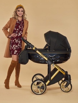 ADAMEX Chantal Special Edition ЧЕРНАЯ детская коляска 2в1 Золотая РАМА