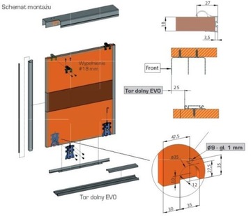 Zestaw do drzwi przesuwnych Ergo 2,5m/3D czarny