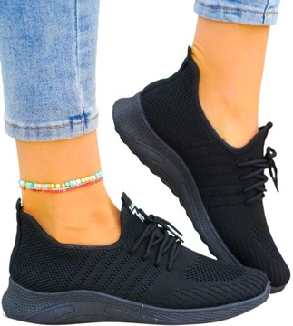 Czarne Lekkie Buty Adidasy Trampki All Black 38