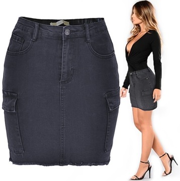 JS720 MINI CARGO JEANS Spódnica ołówkowa S