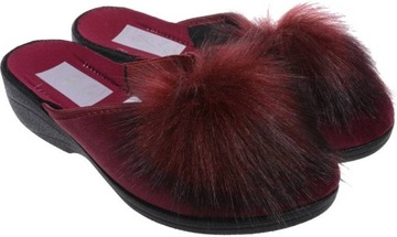 PANTOFLE DAMSKIE POLSKIE NATURALNE POMPON burg 38