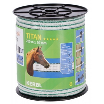Taśma TITAN 200m, 20mm, biało-zielona do pastucha