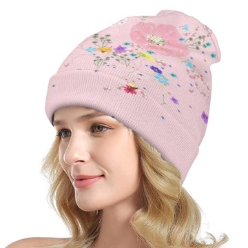 Czapka Zimowa Męska Beanie Wiosna Jesień Damska w Kwiaty