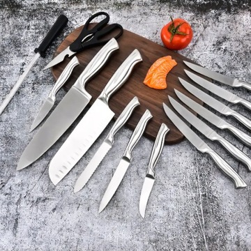 Набор из 16 стальных кухонных ножей Sharp в блоке Стояк + ножницы