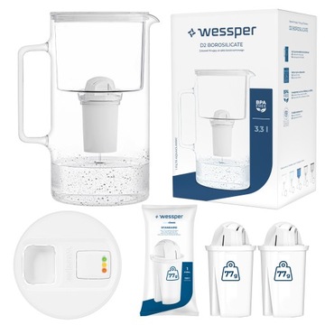 Dzbanek filtrujący szklany Wessper FutureFlow aquaclassic LED + 3x Filtr