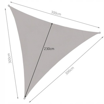 ŻAGIEL OGRODOWY PRZECIWSŁONECZNY 3x3x3 m PARASOL MARKIZA UV TRÓJKĄT SZARY