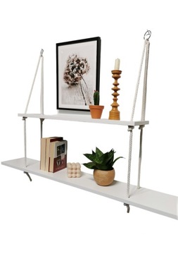 Wiszące półki na sznurkach, białe 100cm 60 cm