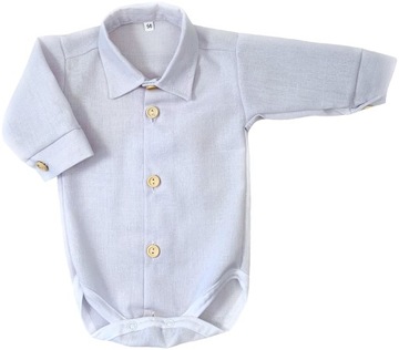 KOSZULOBODY białe lniane wizytowe 68 cm +4m len