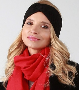 Czarna BOHO OPASKA DAMSKA NA GŁOWĘ USZY ciepła O3