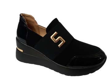 Półbuty sneakersy r41 na koturnie czarne botki