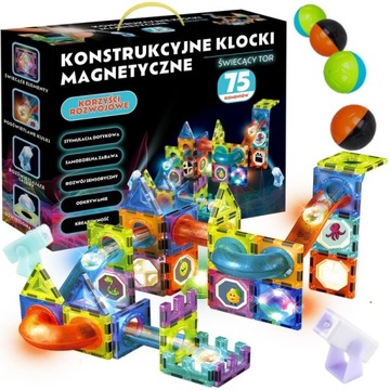 KLOCKI MAGNETYCZNE KONSTRUKCYJNE ŚWIECĄCY TOR 75 el 3D MAGNETIC EDUKACYJNE