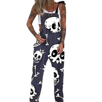 Sleeveless Overalls Multi printed Long Crown Skull
