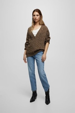 Pull and Bear brązowy kardigan oversize splot- M/L