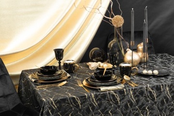 Скатерть двухсторонняя грязеотталкивающая с блестками черного золота 40Х40.