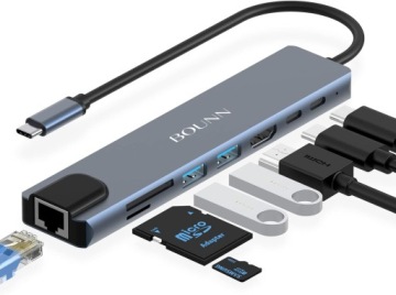 адаптер-концентратор, разветвитель USB-C, кабель HDMI SD RJ45 — MACBOOK 8in1
