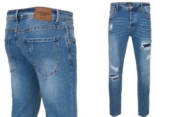 SPODNIE MĘSKIE JEANS Z DZIURAMI RURKI SKINNY 31