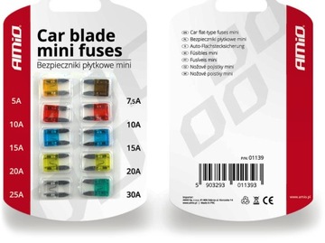 BEZPIECZNIKI MINI SAMOCHODOWE ZESTAW 10SZT 5 - 30A