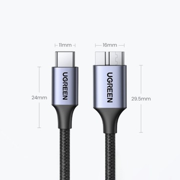 Кабель USB-C - micro USB-B 3.0 3А 0,5м серый