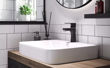 FERRO bateria natryskowa + umywalkowa CZARNY MAT/CHROM Kolumna DESZCZOWNICA