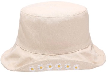 KAPELUSZ DWUSTRONNY RYBACKI BUCKET HAT BEŻOWY KWIATY NA LATO WAKACJE