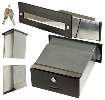 SKRZYNKA NA LISTY DO WMUROWANIA PRZELOTOWA NIERDZEWNA INOX CZARNA 160-295MM