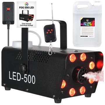 WYTWORNICA DYMU MGŁY ZADYMIARKA MAŁA WYDAJNA EFEKT LED 500W + 5L PŁYNU