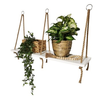 PÓŁKA na sznurkach linach, biała, boho 80 cm