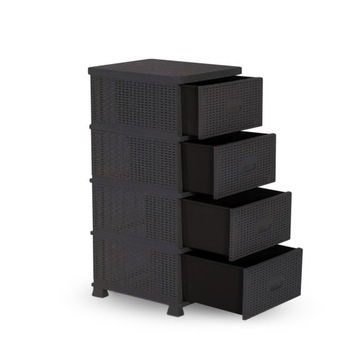 КОМОД ПЛАСТИКОВЫЙ ШКАФ С 4 ЯЩИКАМИ ДЛЯ ВАННОЙ ЧЕРНЫЙ РОТАН M3