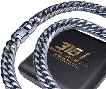 GRUBA SREBRNA BRANSOLETA + ŁAŃCUSZEK NA SZYJĘ ZESTAW 12MM STAL SZLACHETNA