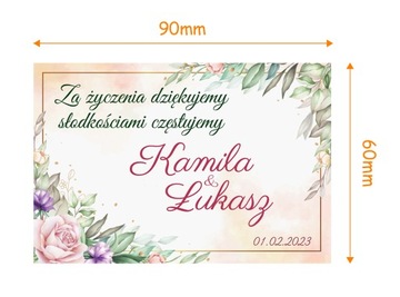 Naklejki etykiety na pudełka Ciasto wesele PERSONALIZOWANE - 60szt