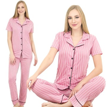 ПИЖАМА ЖЕНСКАЯ В ПОЛОСКУ, КОРОТКИЙ РУКАВ, РОЗОВАЯ, ОТЛИЧНОЕ КАЧЕСТВО