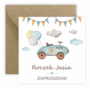 ZAPROSZENIA NA ROCZEK + IMIĘ + KOPERTA BOHO AUTO