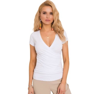 T-SHIRT DAMSKI KLASYCZNY KOPERTOWY BAWEŁNIANY BIAŁY KRÓTKI RĘKAW