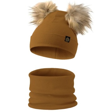 Czapka komin komplet jesień - zima 2 pompony 44-48