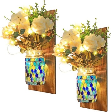LAMPA ŚCIENNA KINKIET LED Z BUKIETAMI 2SZT WITRAŻ + DESKA - ZESTAW