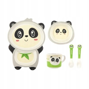ZESTAW OBIADOWY SZTUĆCE KUBEK TALERZE - panda